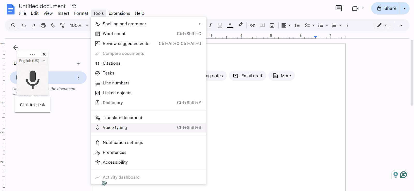 Google Docs Voice Typing