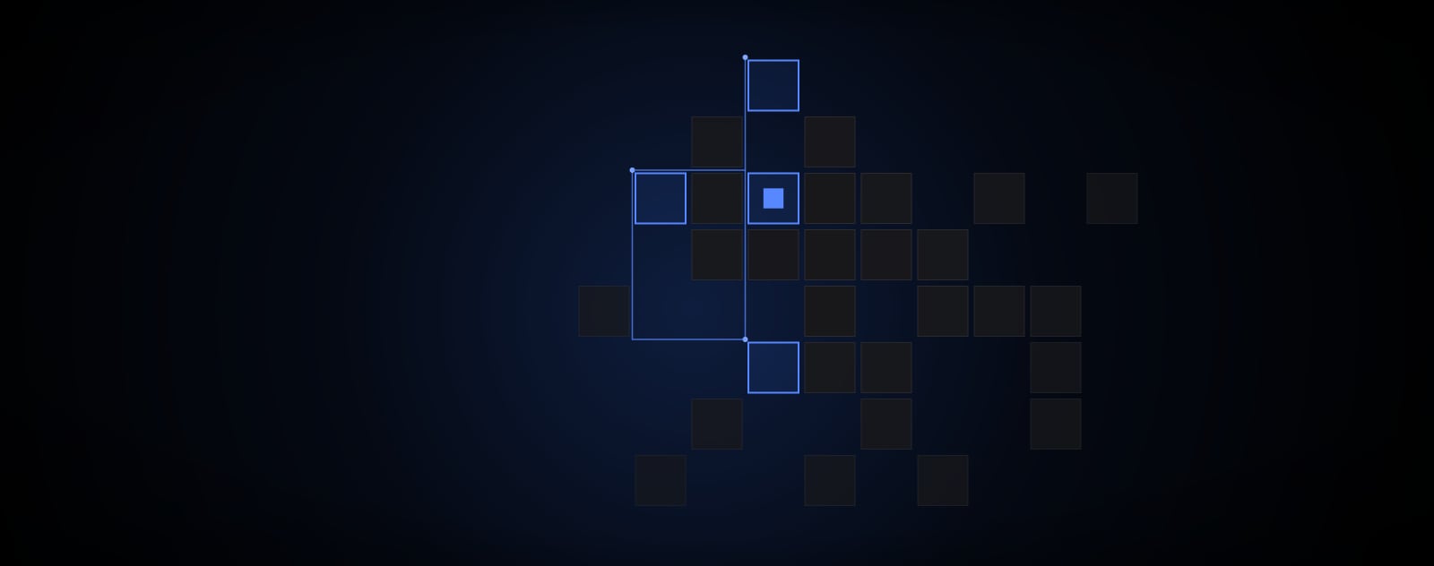 Connected blue squares on a dark grid background