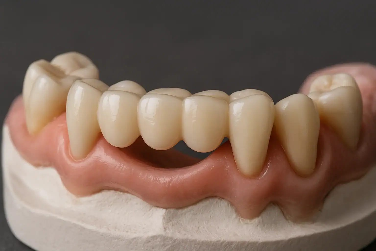 Illustration of a dental bridge being anchored to two healthy teeth to fill a gap in the smile.