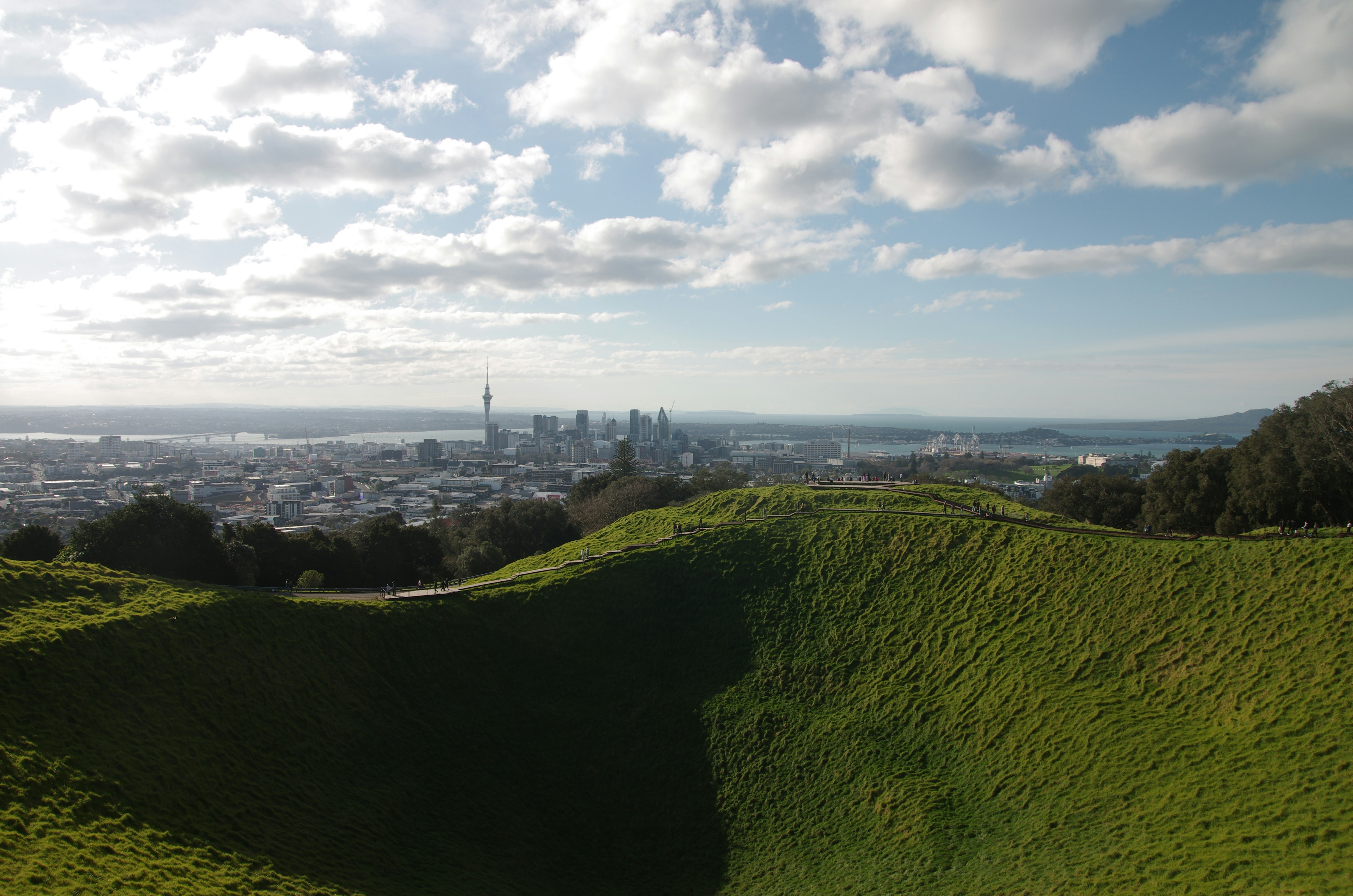 A view of a city from the top of a hill