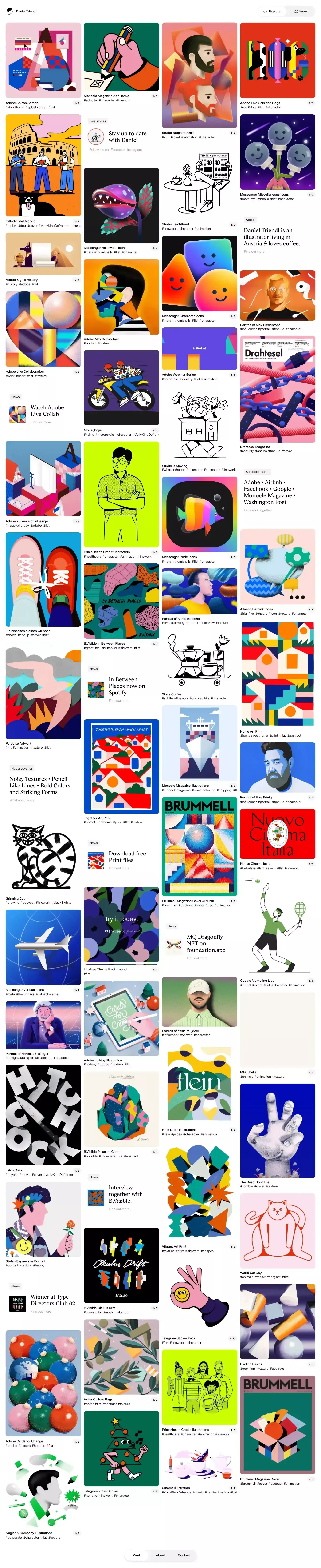 Daniel Triendl portfolio page screenshot showcasing Design and Art design
