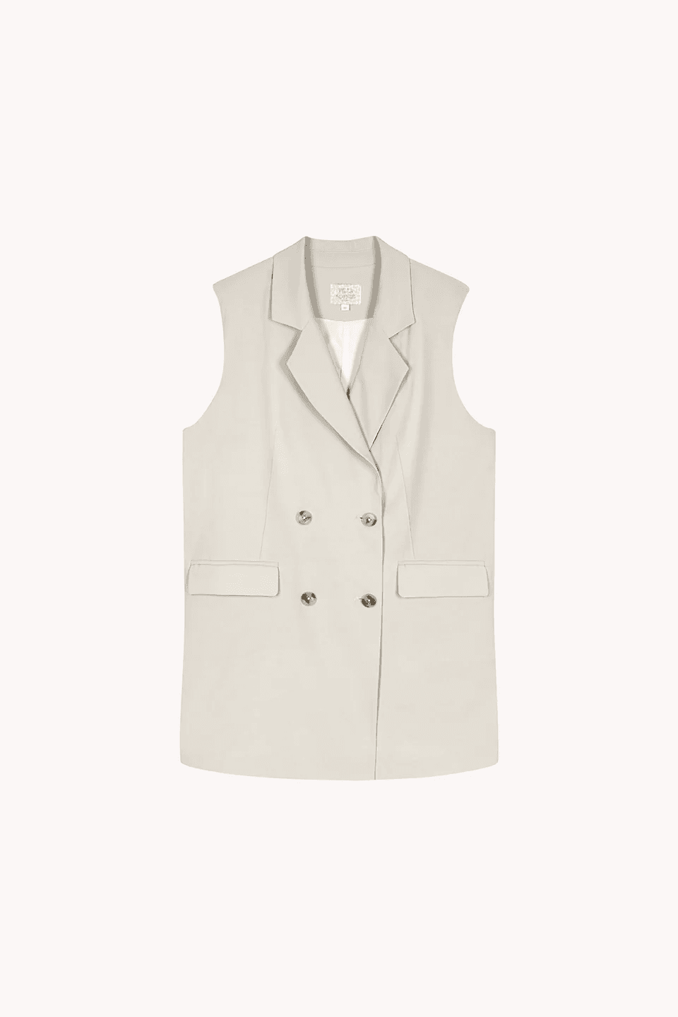 Beige double-breasted sleeveless blazer
