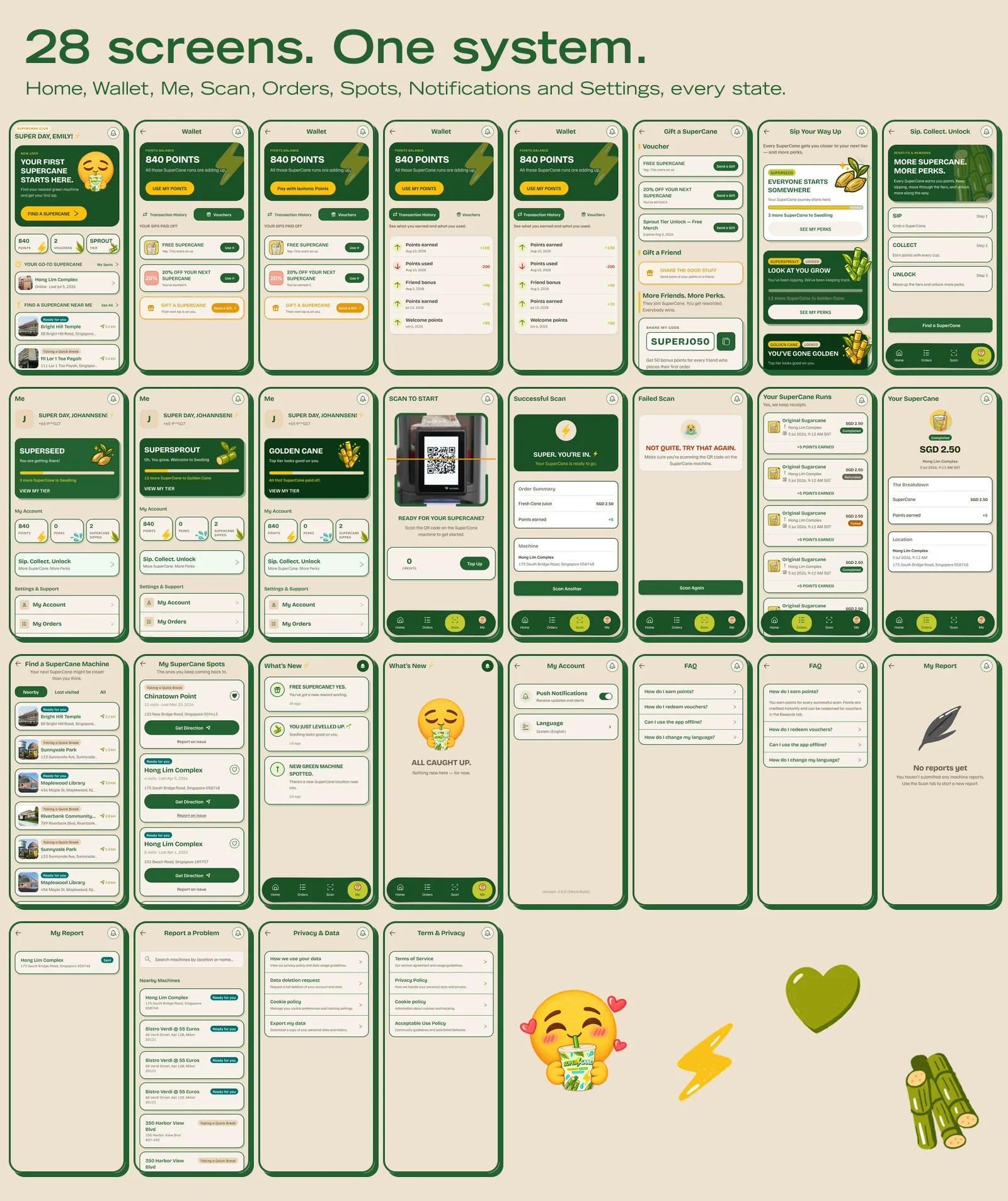 All 28 final app screens in one grid