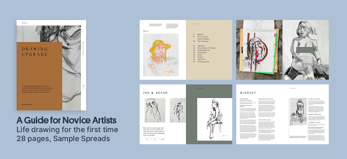 Cover and Spreads from Drawing Upgrade A Guide for Novice Artists exploring Life Drawing for the First Time by Ben Weeks