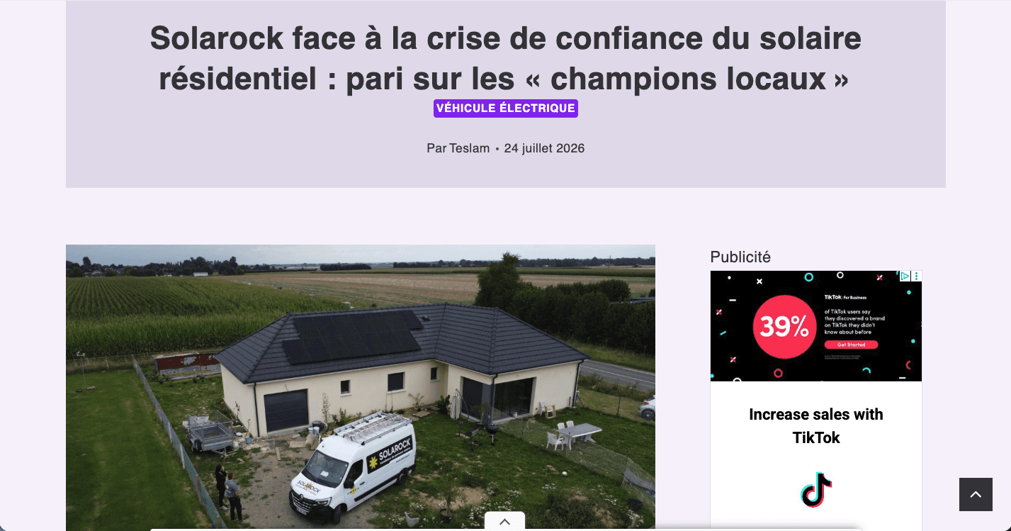 Photo du journal Tesla Mag qui a fait un article sur le réseau Powered by Solarock