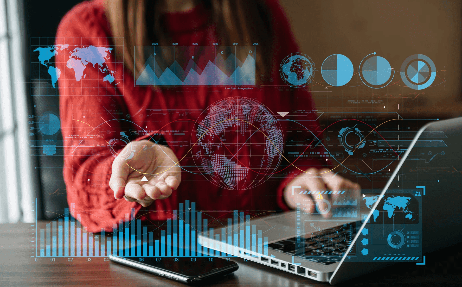 Woman interacting with digital data interface - Amplitude Alternatives