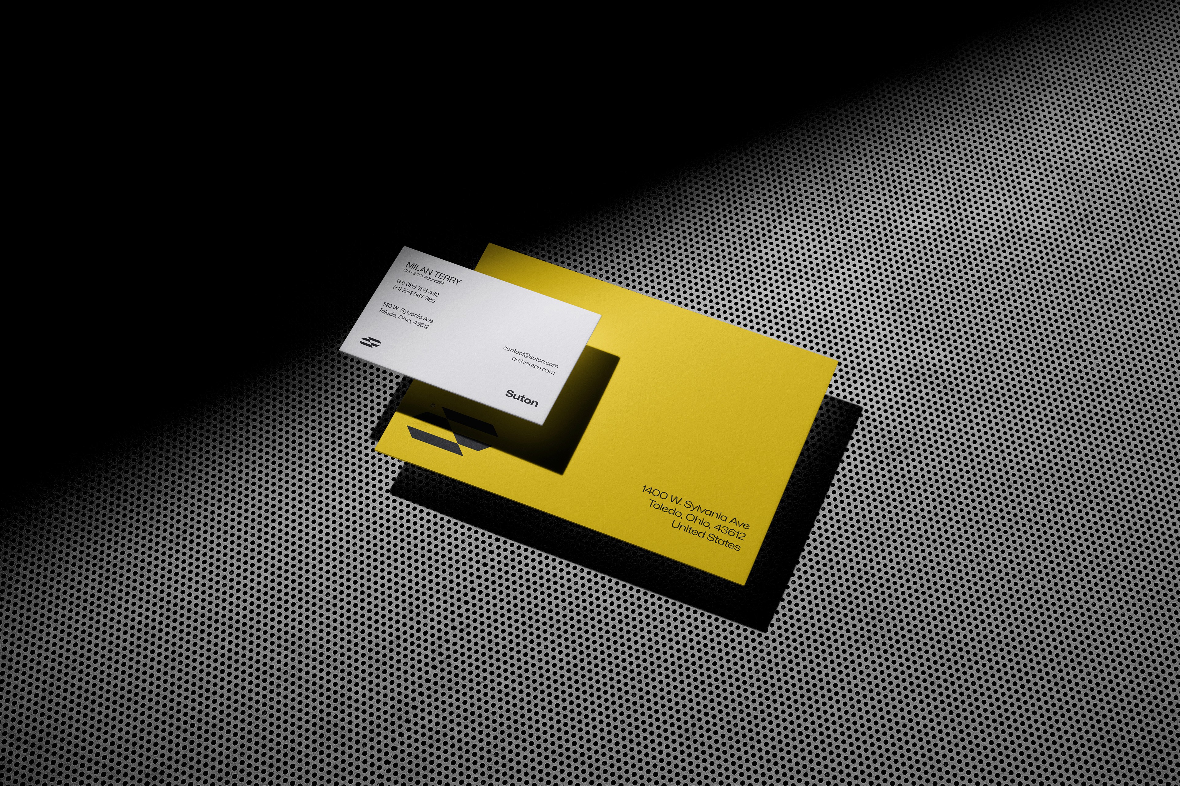 Suton Architecture Company Floating Business Card and Envelope In USe