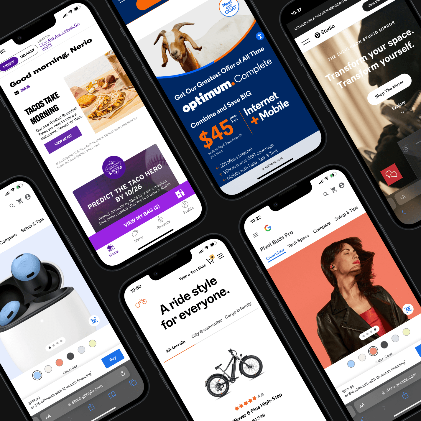 iPhones with different screens on angle 