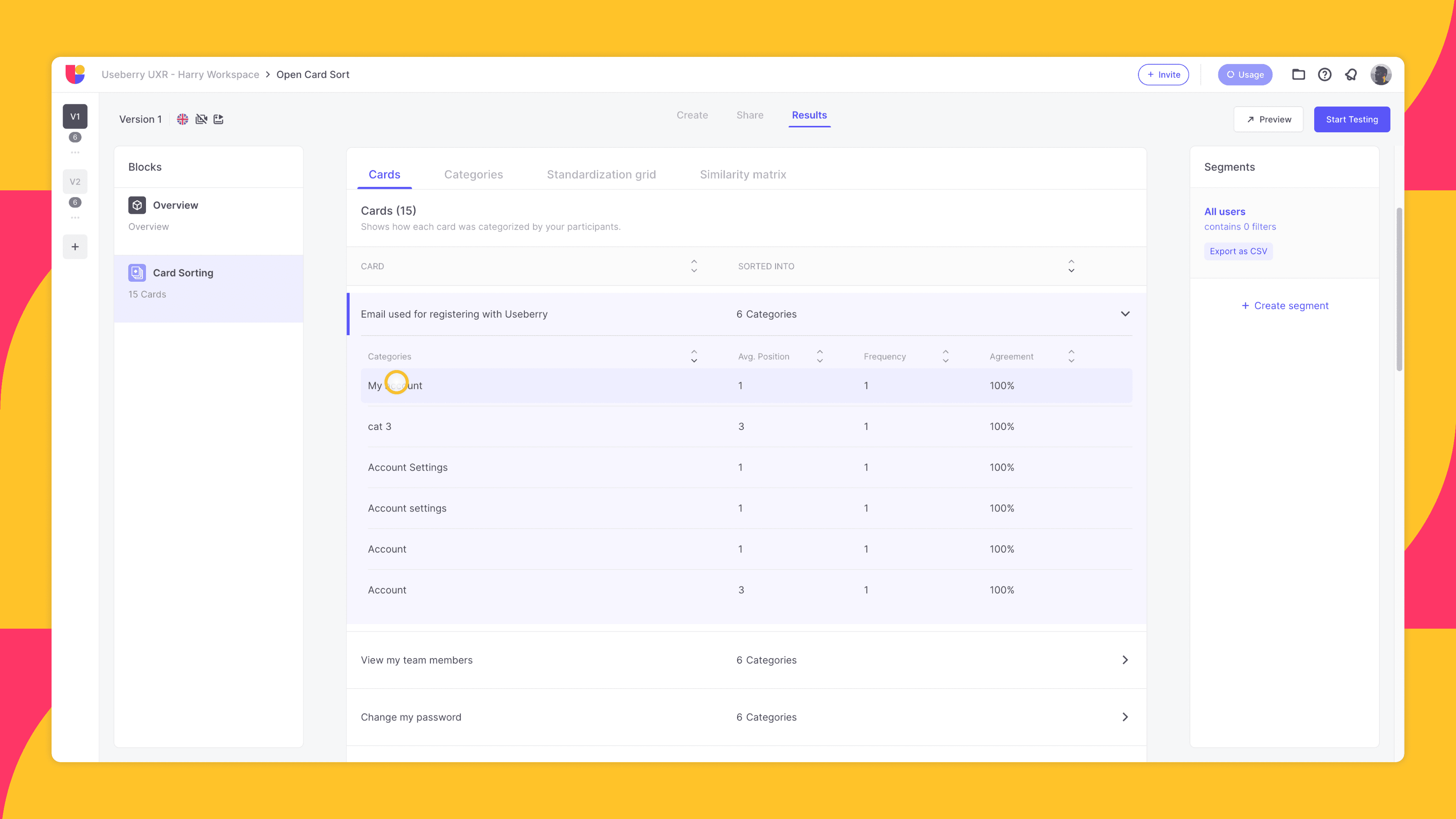 explaining the "cards" results UI page.