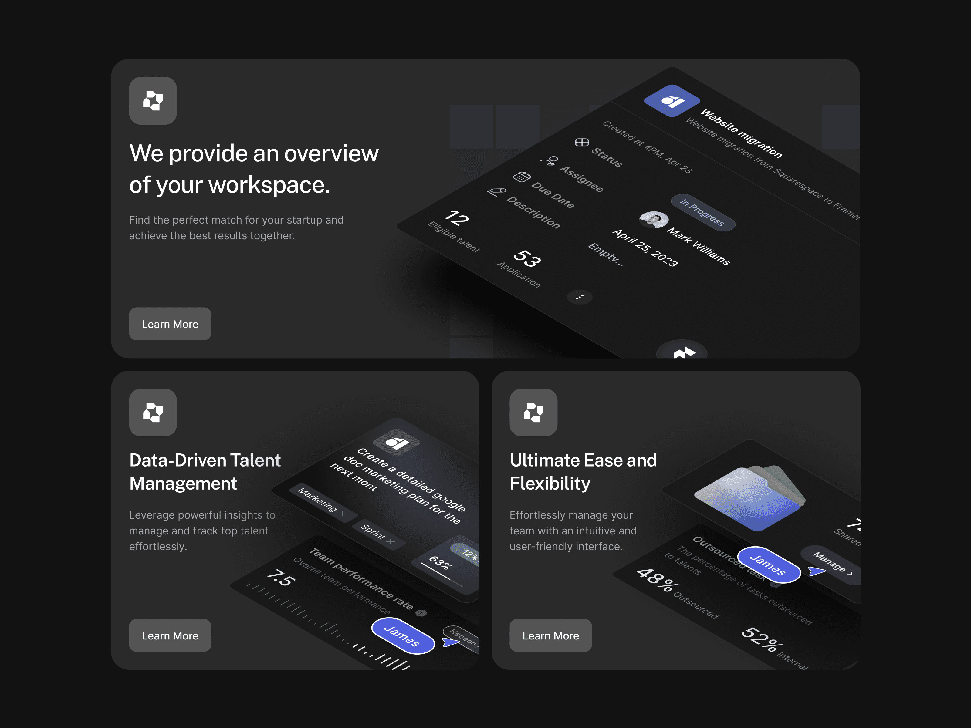 Bento grid dark ui