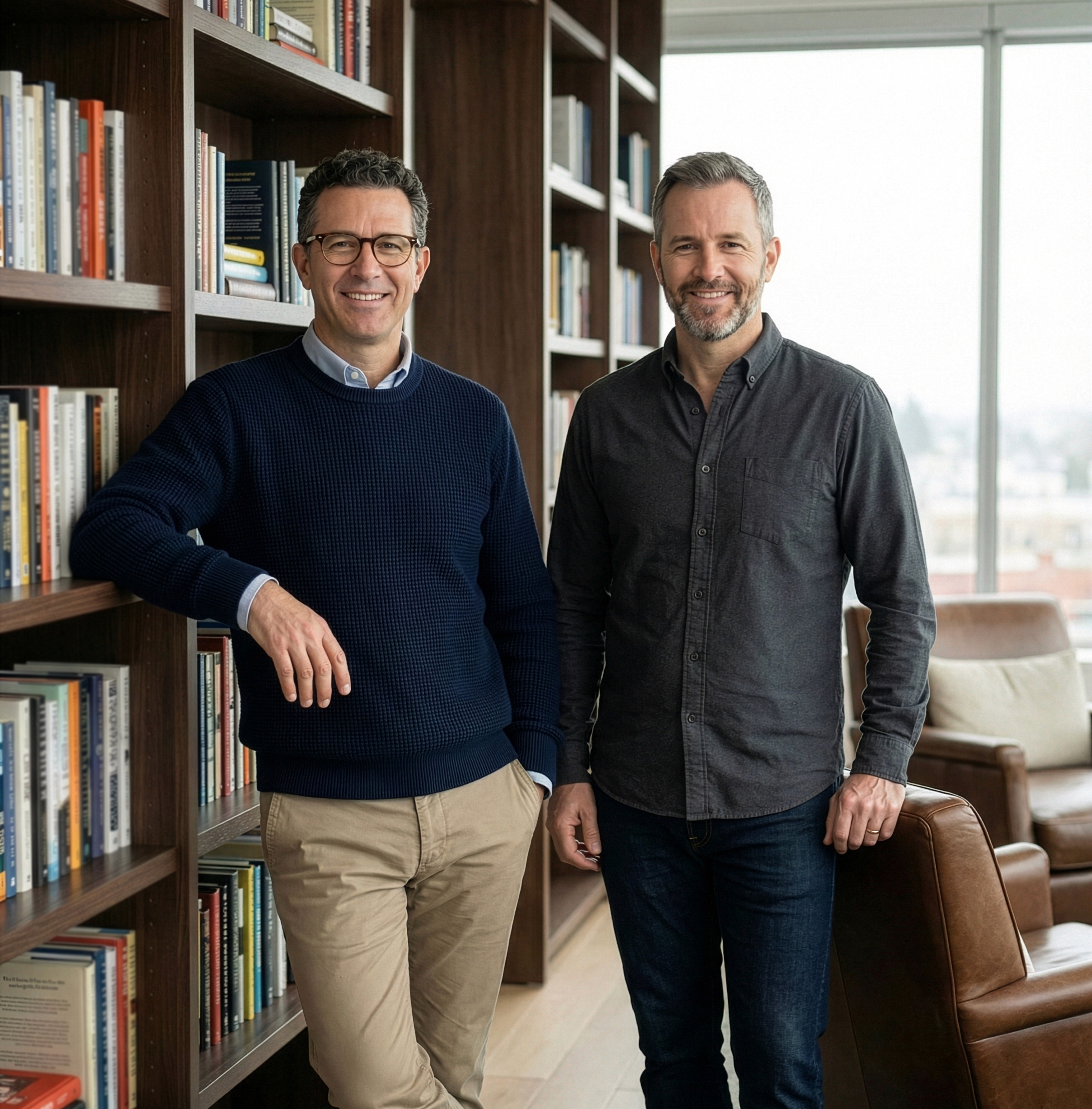 Male scientist in a white lab coat standing confidently in a modern hydroponic lab with pink grow lights and rows of leafy greens.