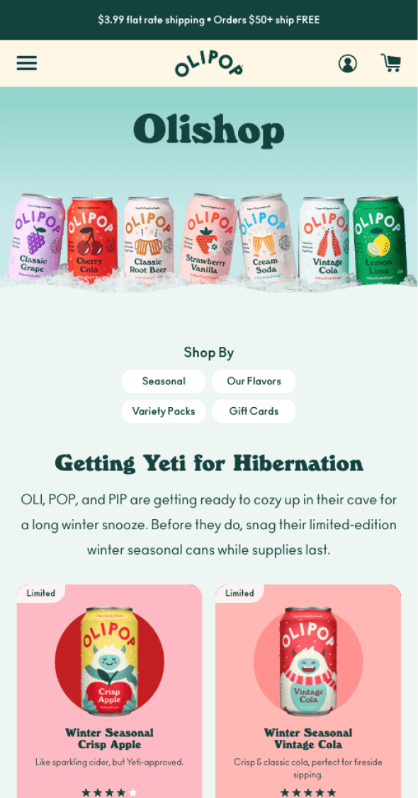 Mobile shop page reinforcing subscription and repeat purchase