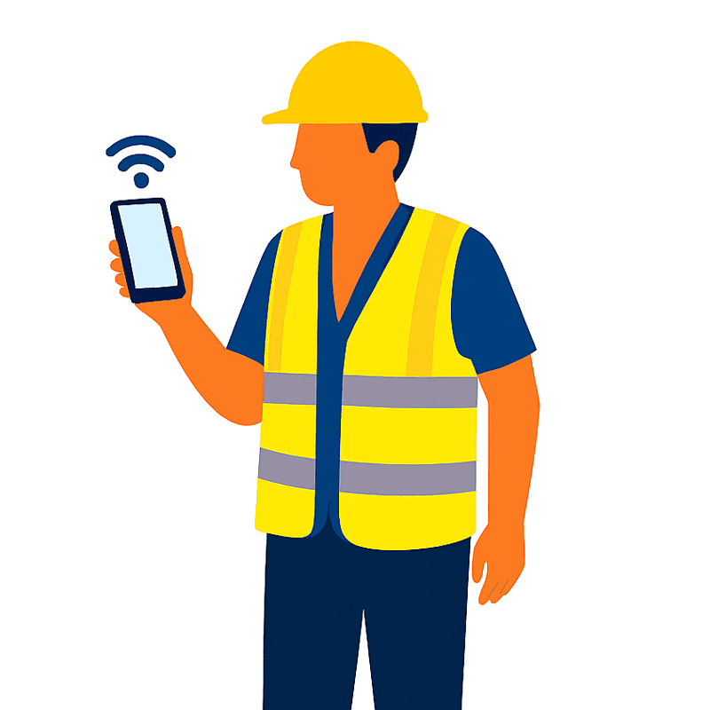 workman holding phone graphic