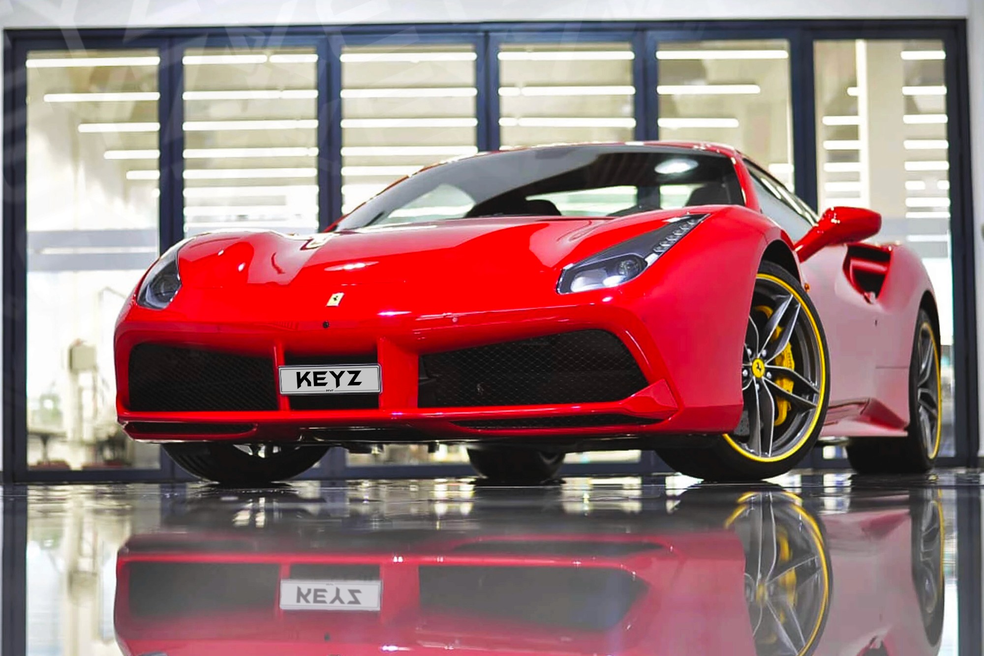 Vue extérieure Ferrari 488 Spider Rouge – Location Supercar à Dubaï | Keyz Rent
