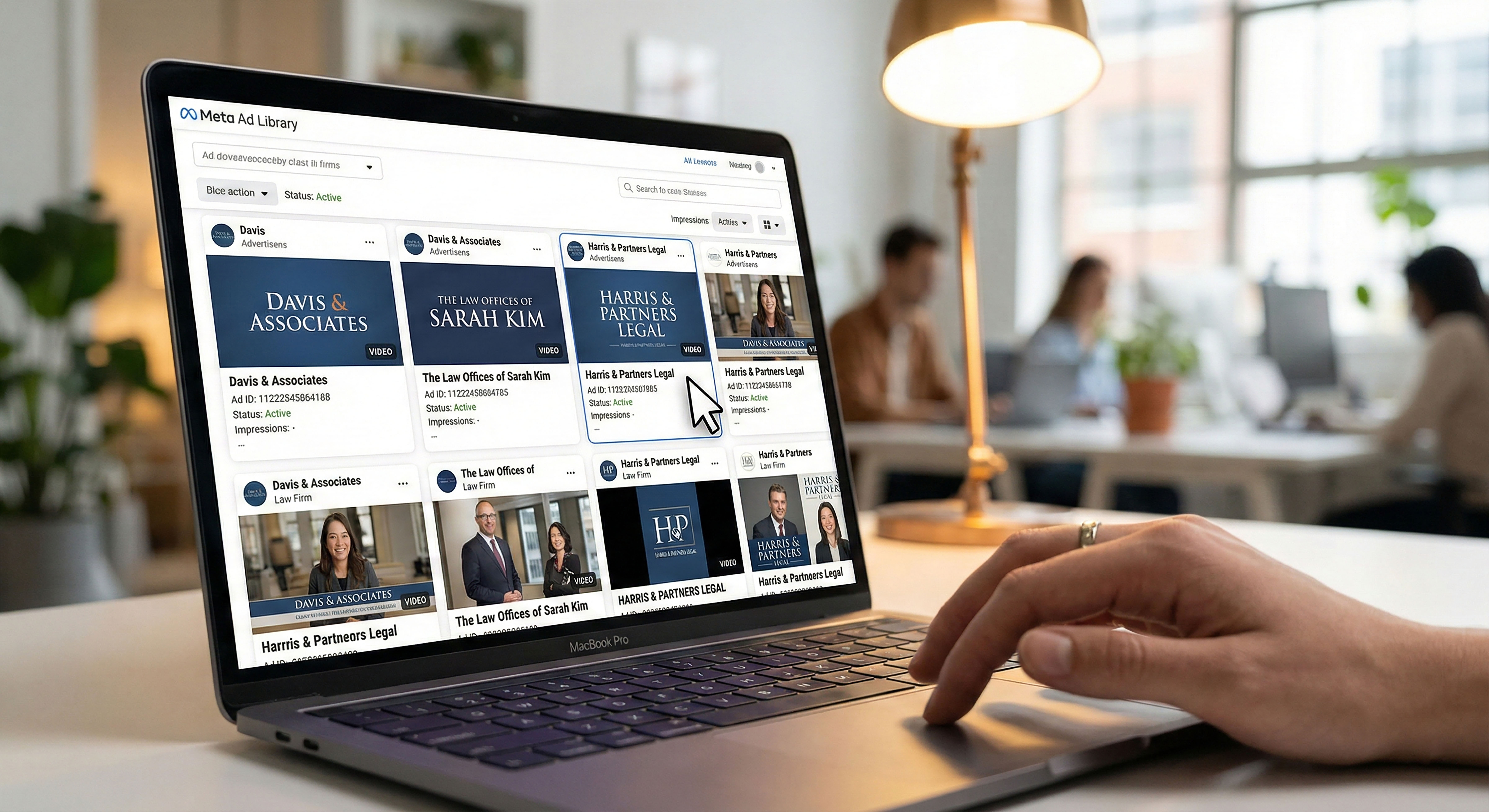 Digital marketer analyzing Google ads for lawyers and competitor campaigns in the Meta Ad Library.jpg