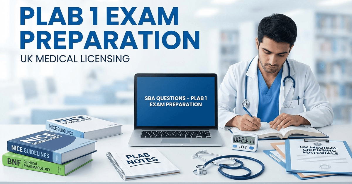 Cover: PLAB 1 Preparation 2026: Complete Study Guide for IMGs — Exam Pattern, High-Yield Topics and First-Attempt Strategy