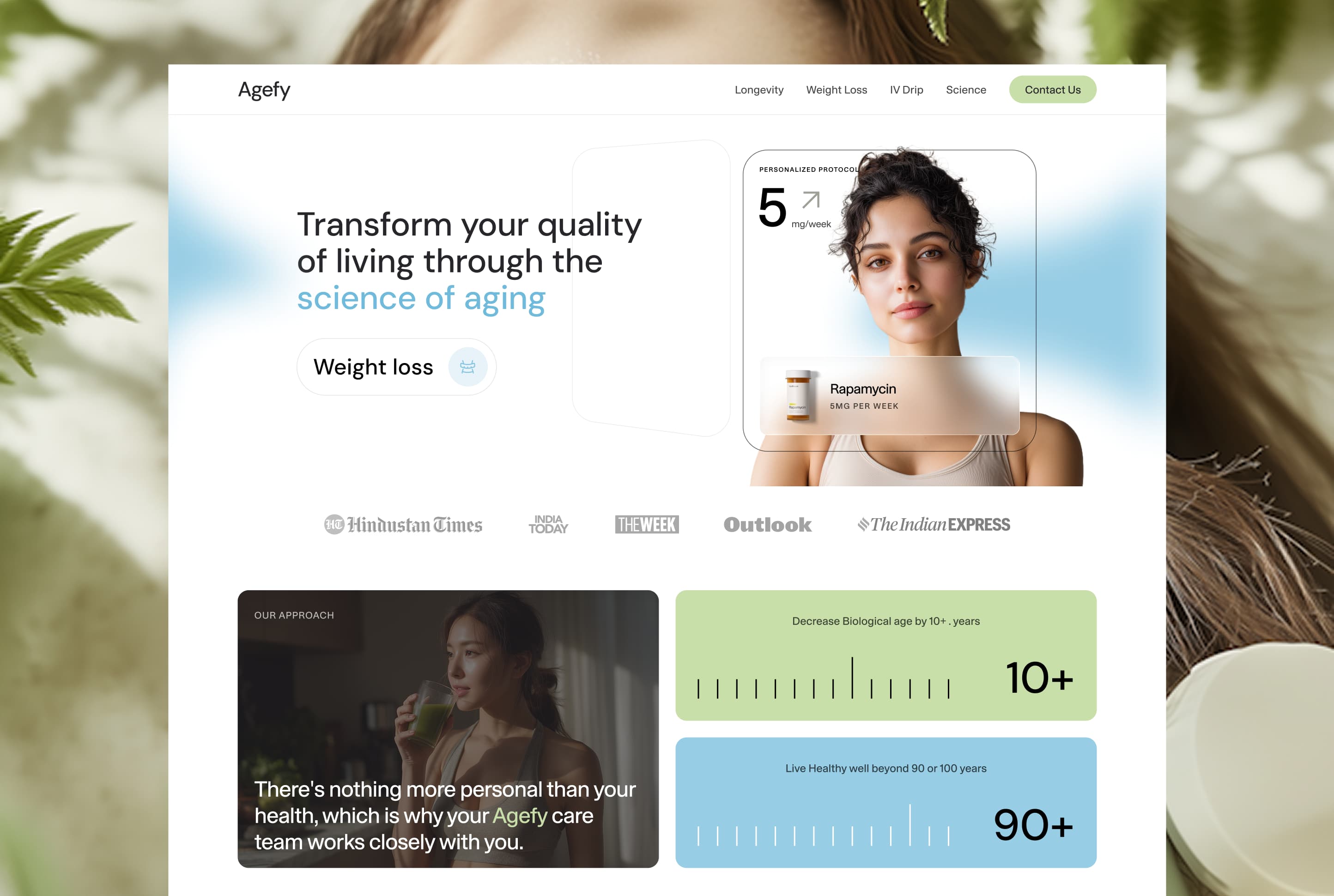 A bright, professional healthcare website displayed on a monitor in a pharmacy setting, showcasing AI agent profiles, cost-saving statistics, and a clean blue-and-white interface.