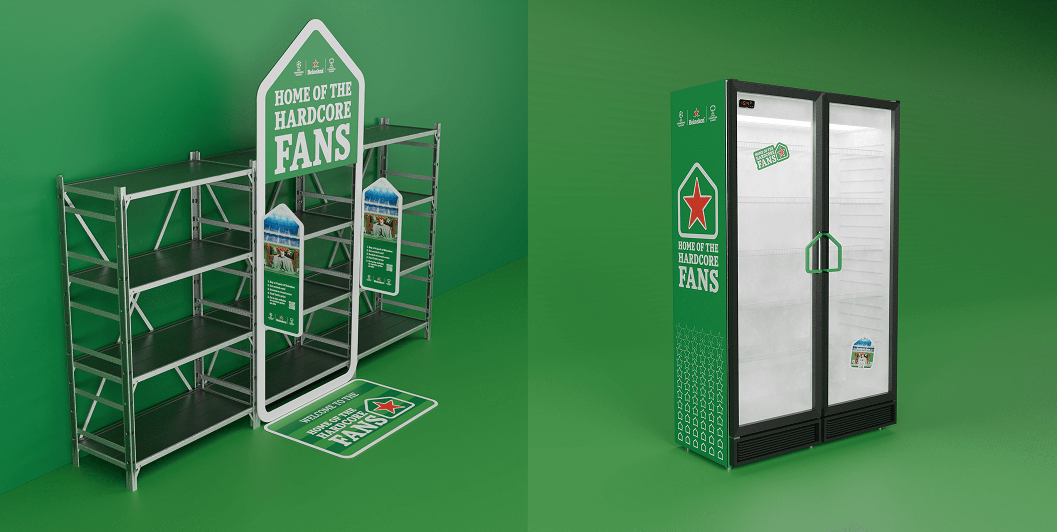 Retail shelf and fridge branding visual for Heineken campaign developed by our team