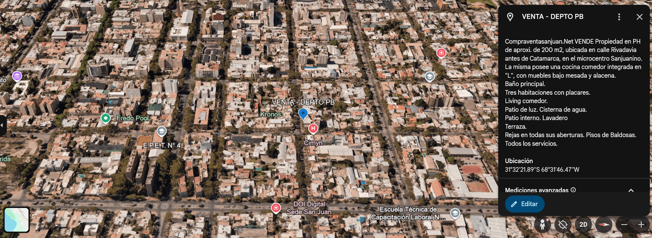 VENTA DE DEPARTAMENTO EN LA CIUDAD DE SAN JUAN AL NOROESTE DE ARGENTINA