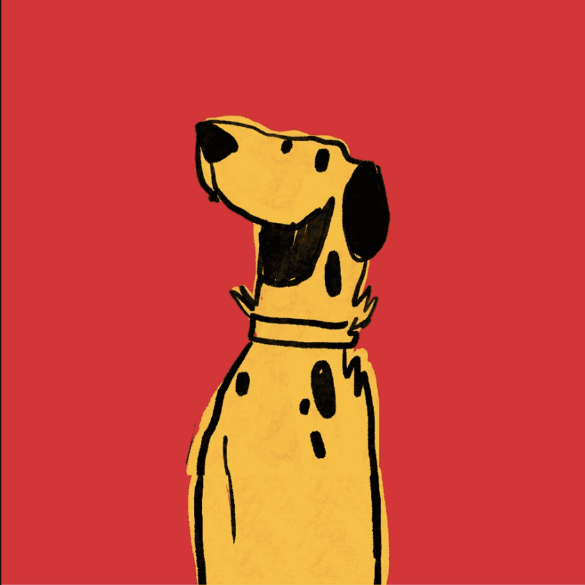Hand-drawn yellow dog illustration on bright red background in playful sketch style used for Pet Fed pet festival branding.