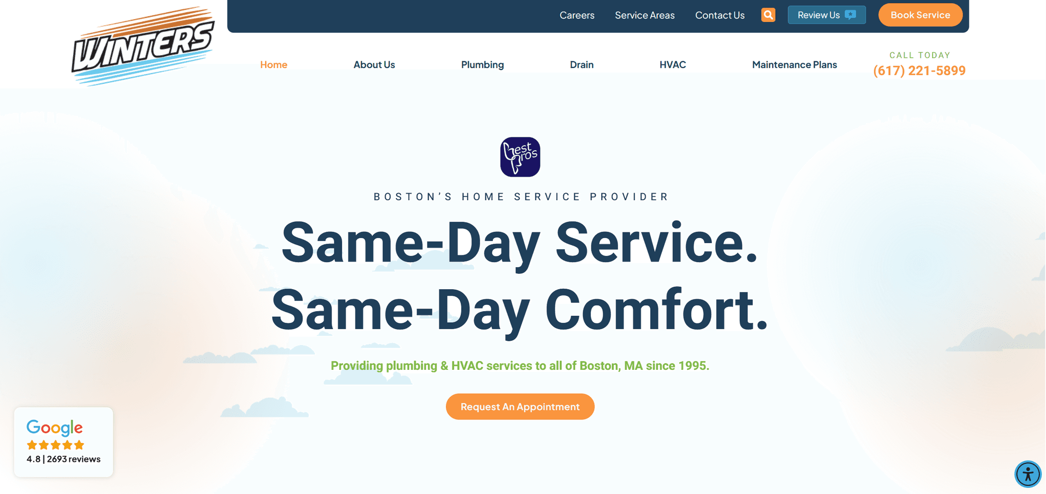 winters plumbing homepage desgn