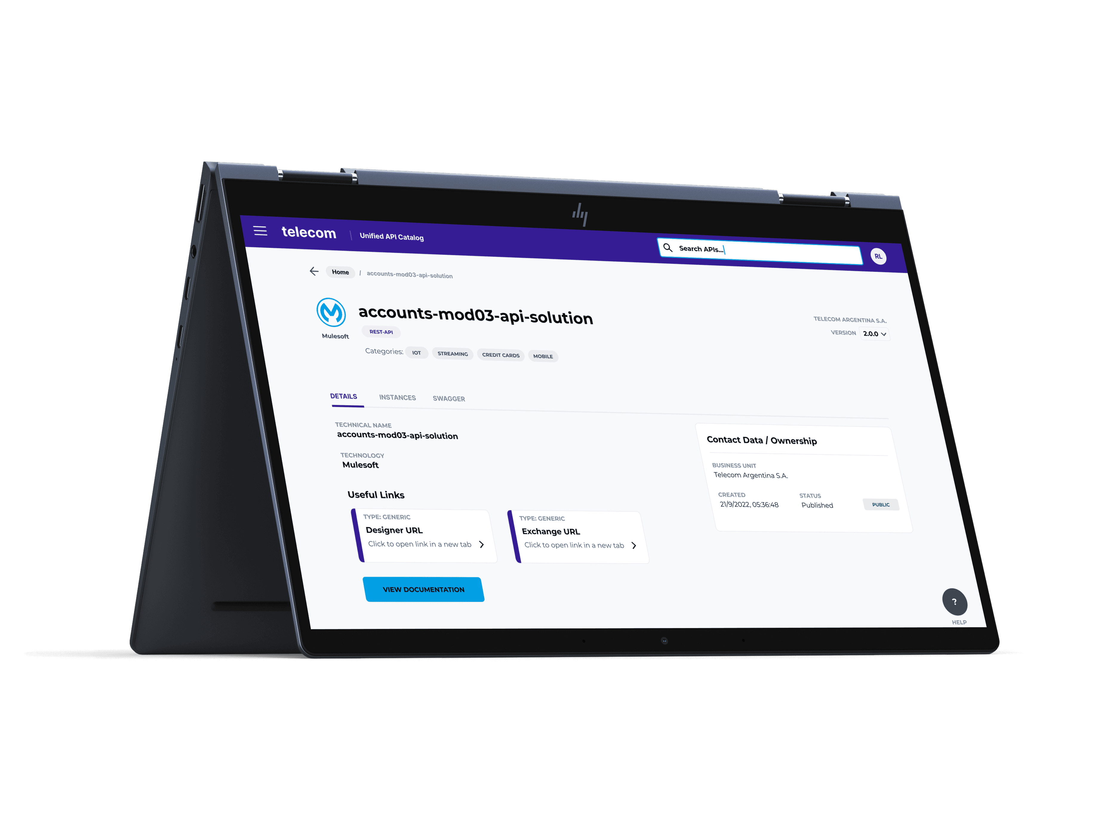 API Catalog interface, a dashboard listing internal API endpoints