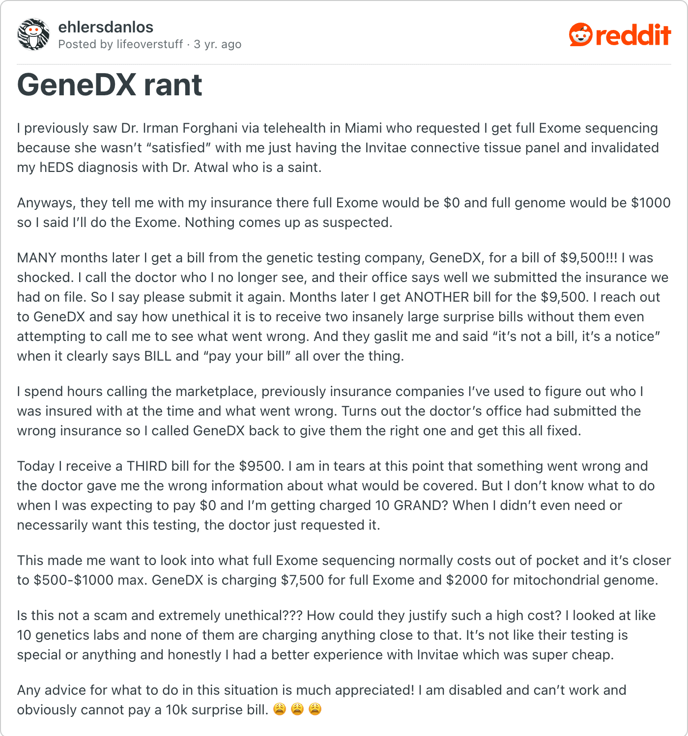 Post on Reddit