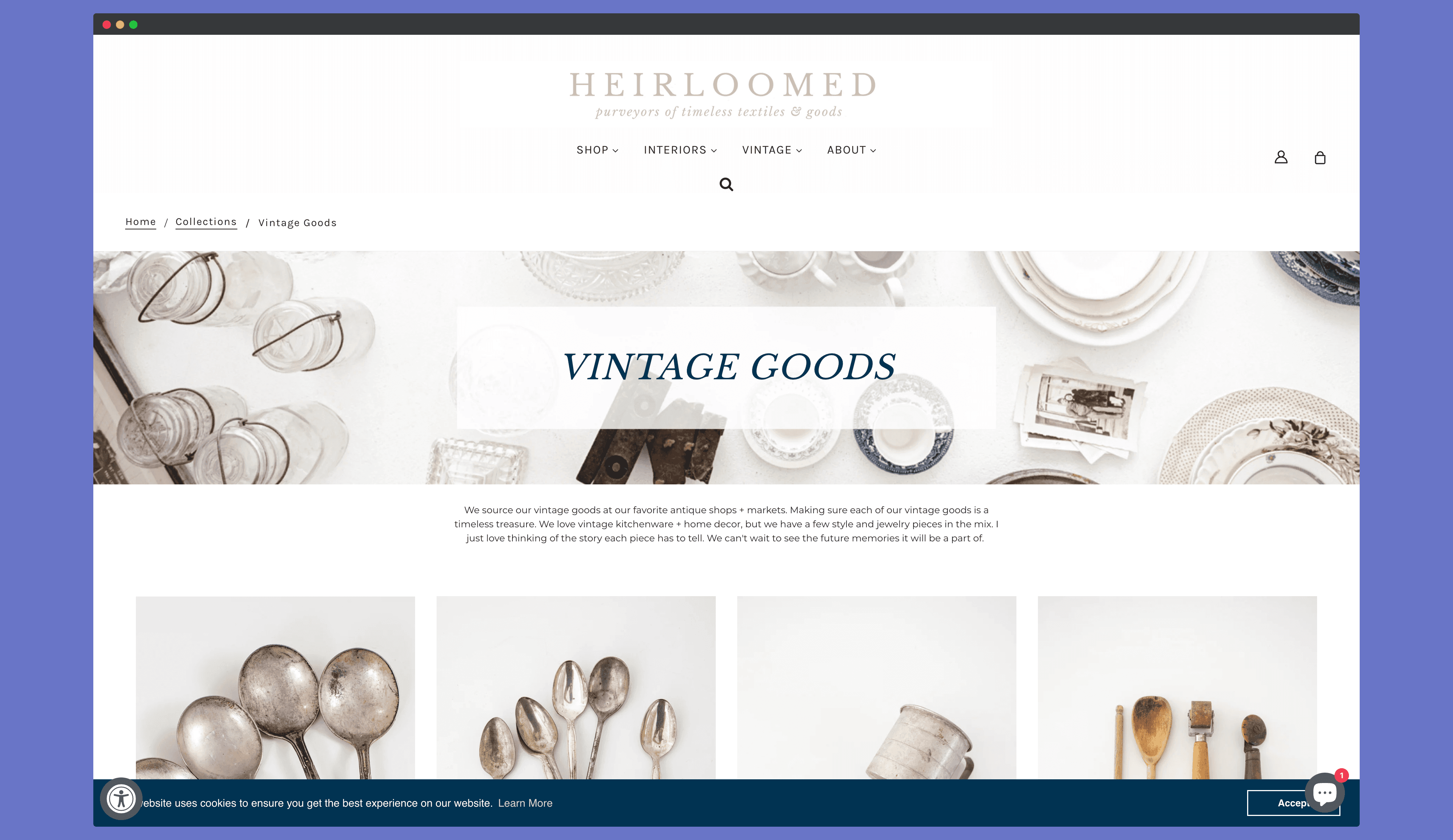 a screenshot of heirloomed landing page