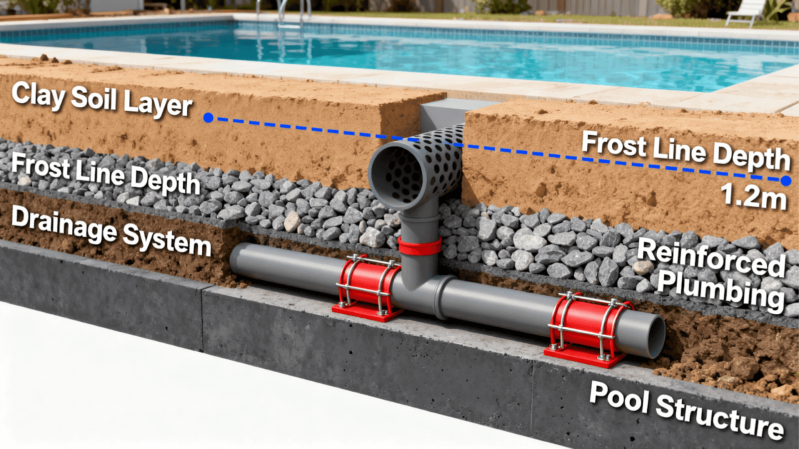 Technical diagram of engineering requirements for inground pools in Ohio’s freeze-thaw climate
