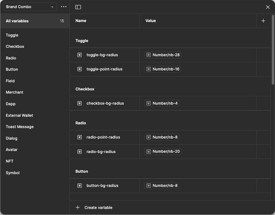 Brand combo — component variables