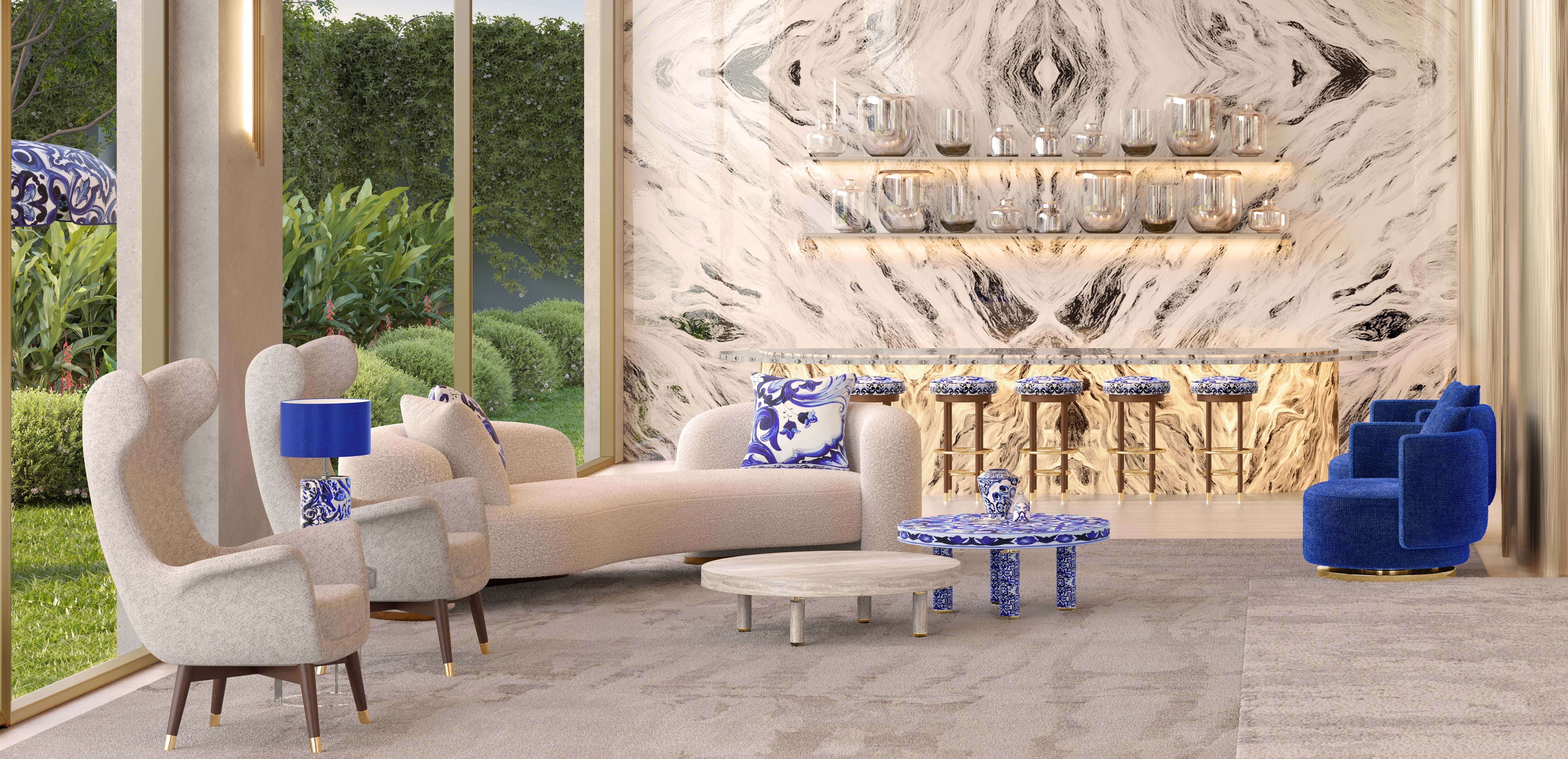 Curved modern skyscraper against a clear blue sky.