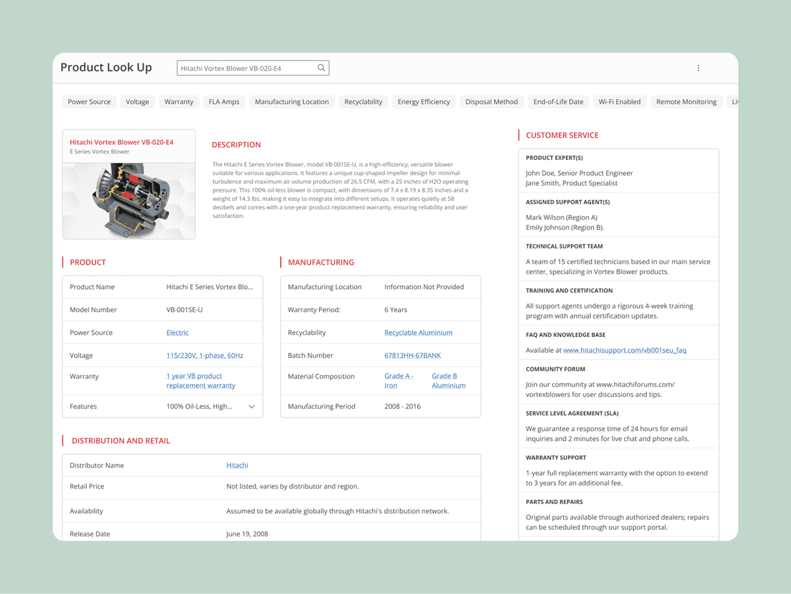 Centralized knowledge graph connects legacy documents, parts history, and product data to streamline spare part requests and reduce delays.