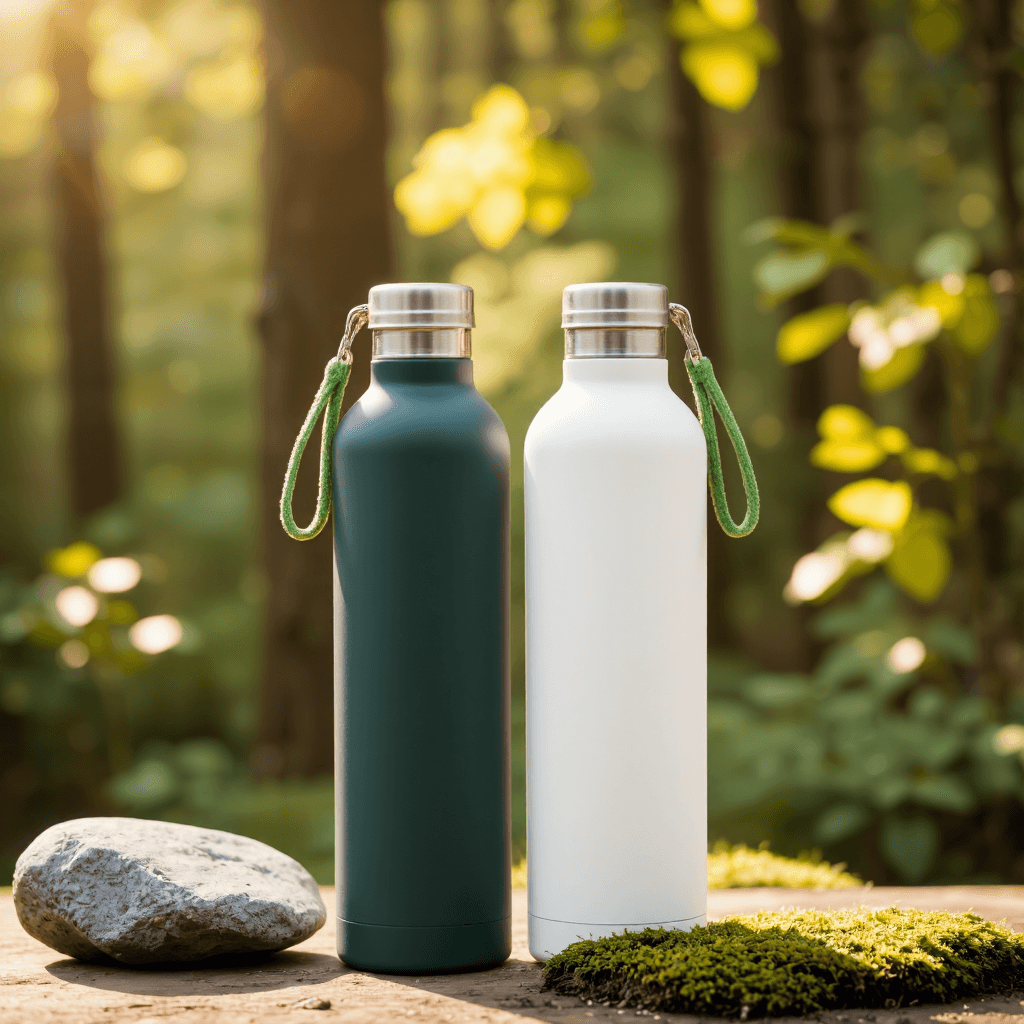 product photography of a set of insulated water bottles for keeping beverages hot or cold