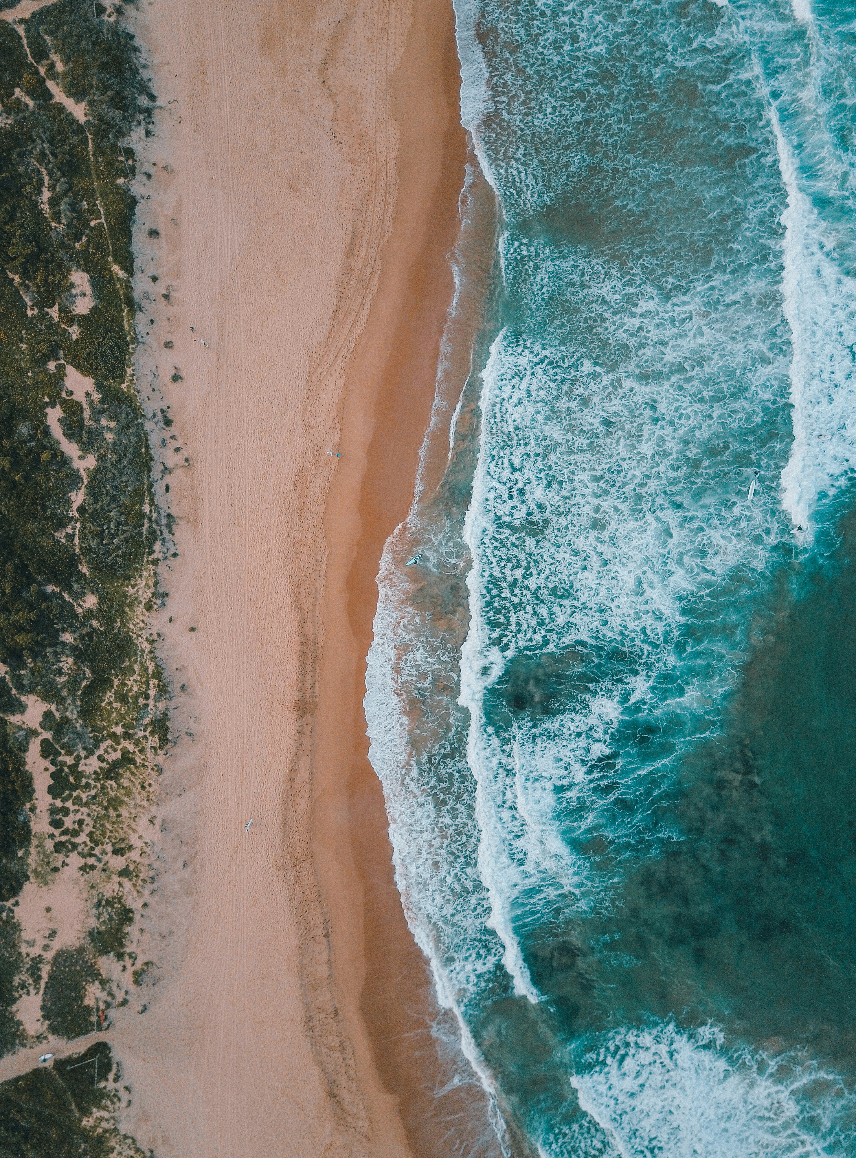 aerial view of beach with waves