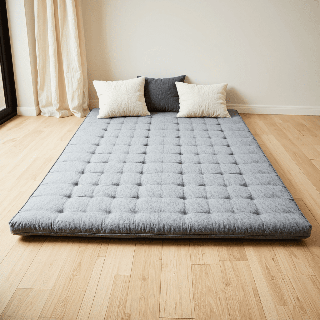 product photography of a large gray mat for sleeping or lounging