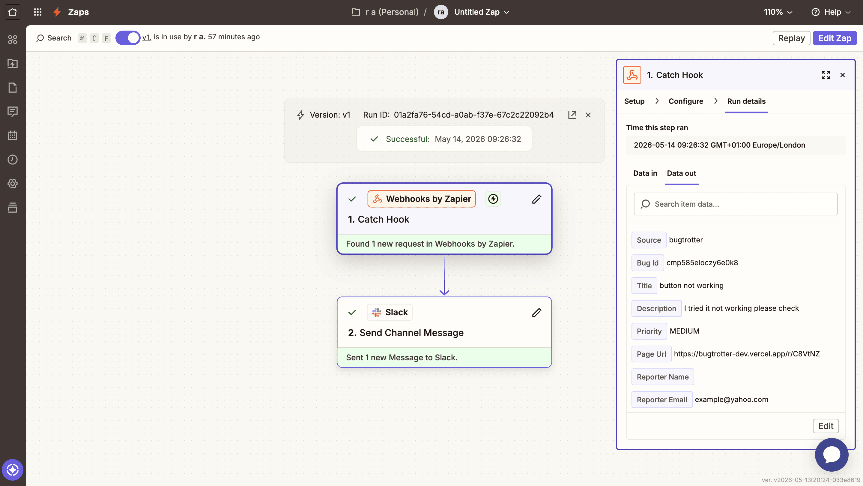 Screenshot of zapier dashboard showing workflow 