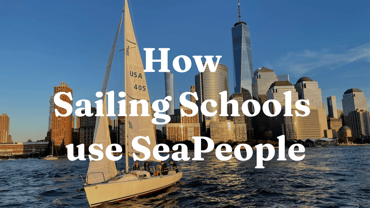Sailing students on a training sailboat in New York Harbor, featured in a blog about how schools use SeaPeople.