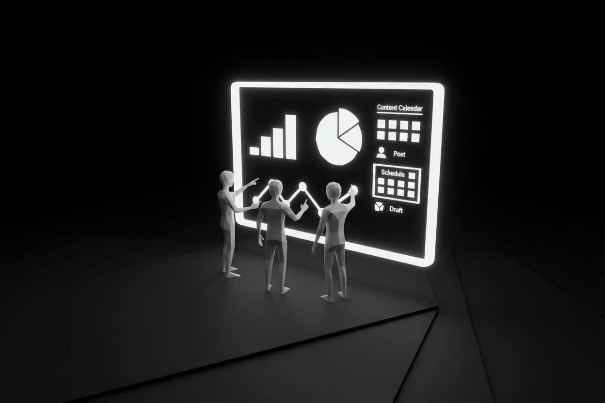 Team reviewing social media AI dashboard