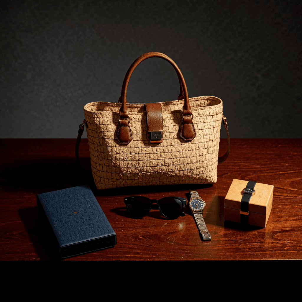 product photography of handbag and accessories