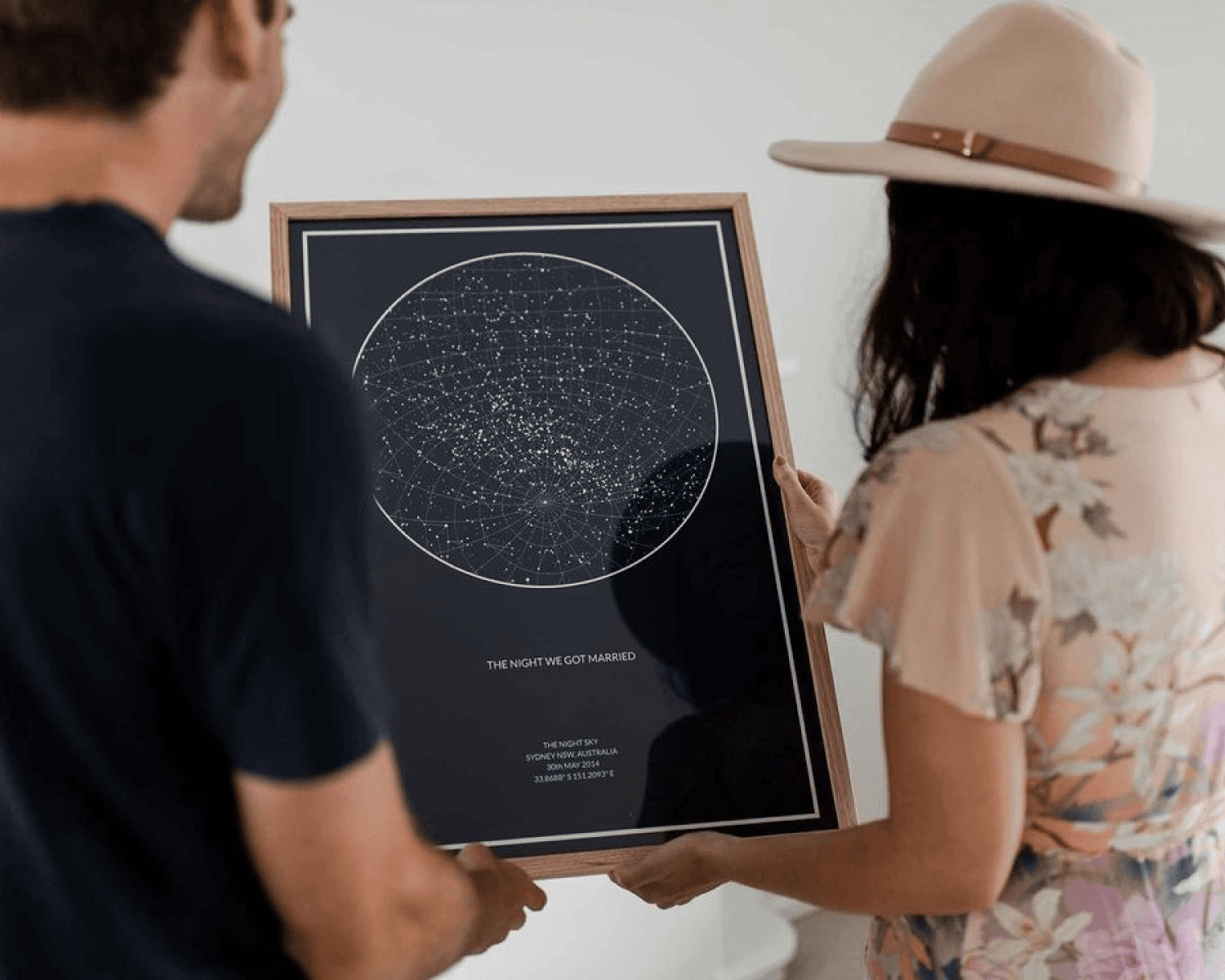 Personalized anniversary star map print showing the night sky from a couple's special date