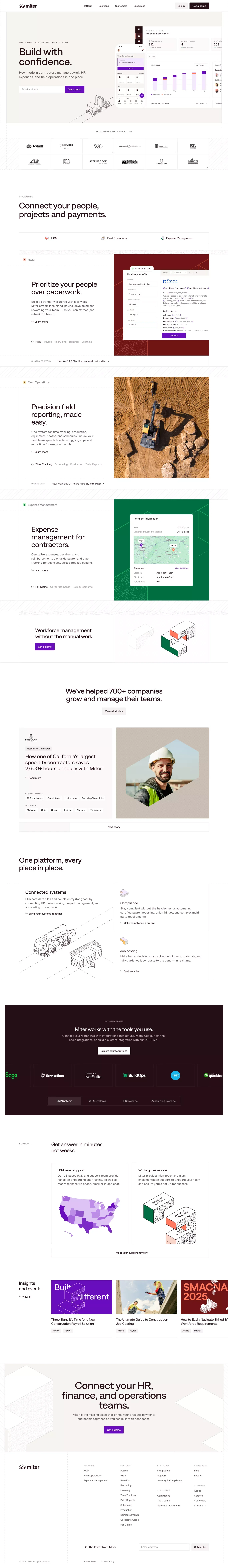 Miter landing page screenshot showcasing HR and Tech design