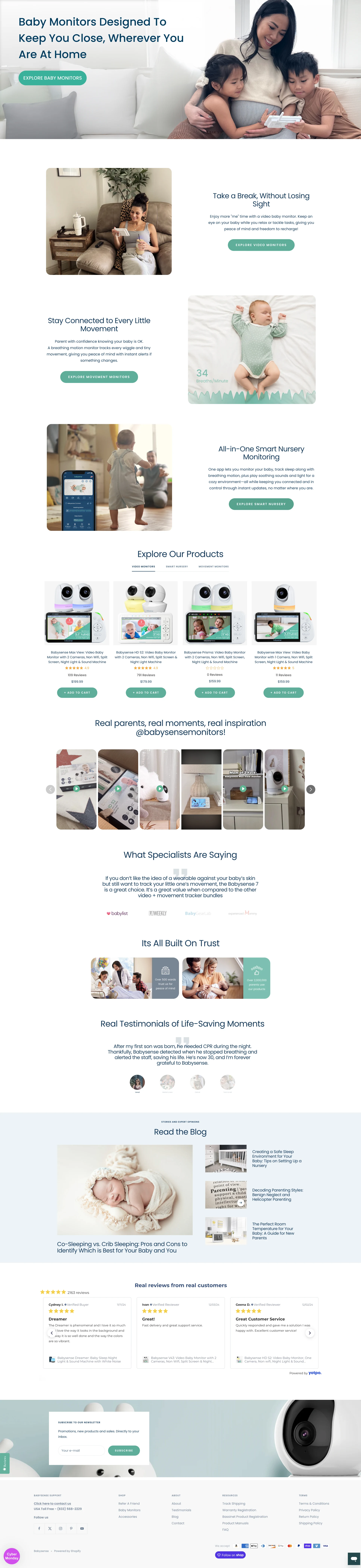 babysense e-commerce store website home page