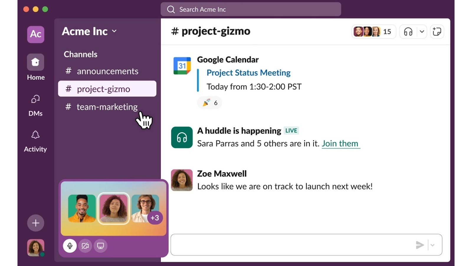 Slack’s channel’s project collaboration and integration features