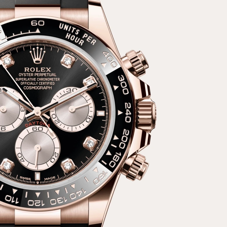 Buy ROLEX Cosmograph Daytona Everose gold Black Dial Oysterflex Bracelet with right black & sundust dial