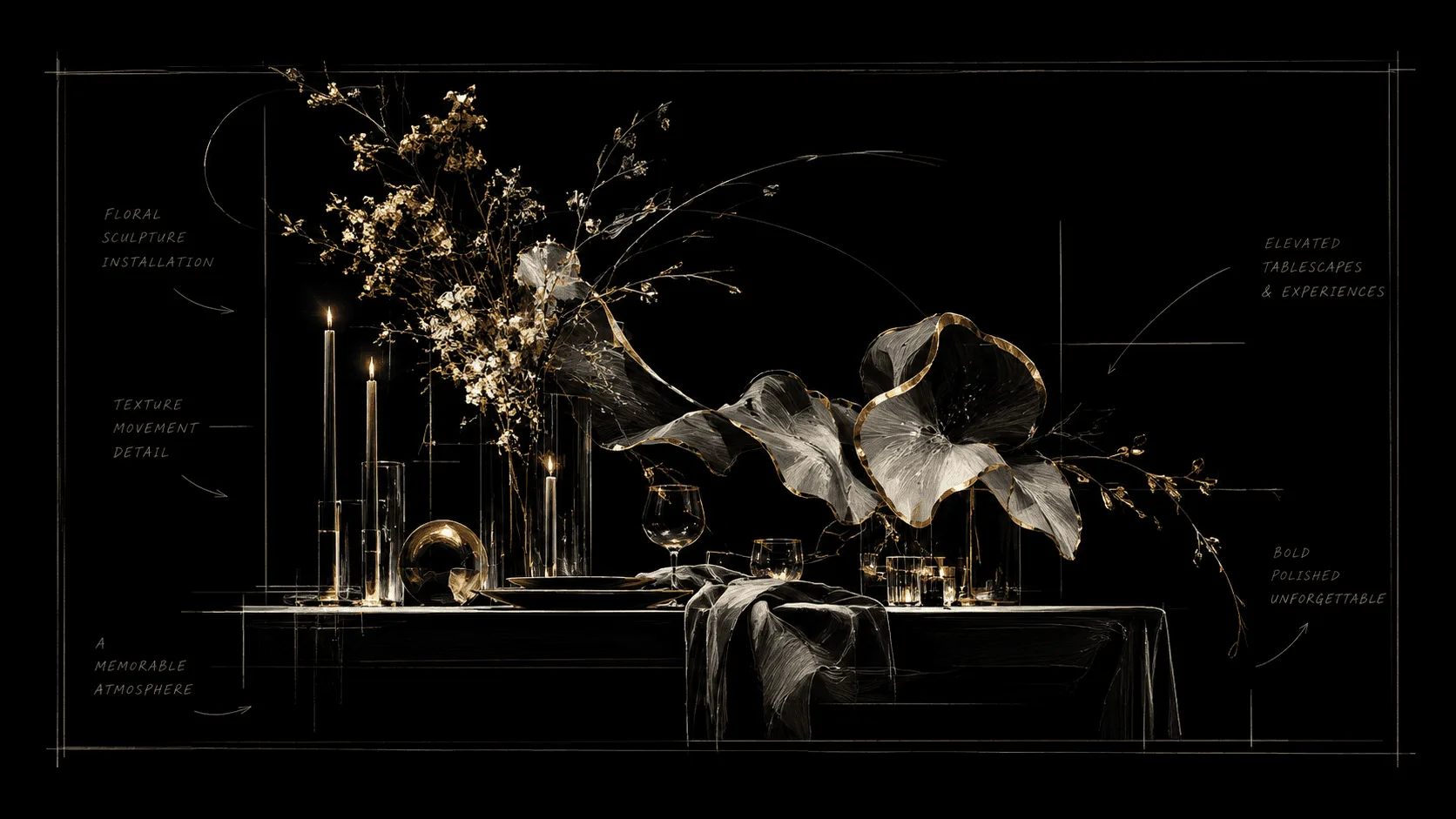 Moody candlelit tablescape with dried florals
