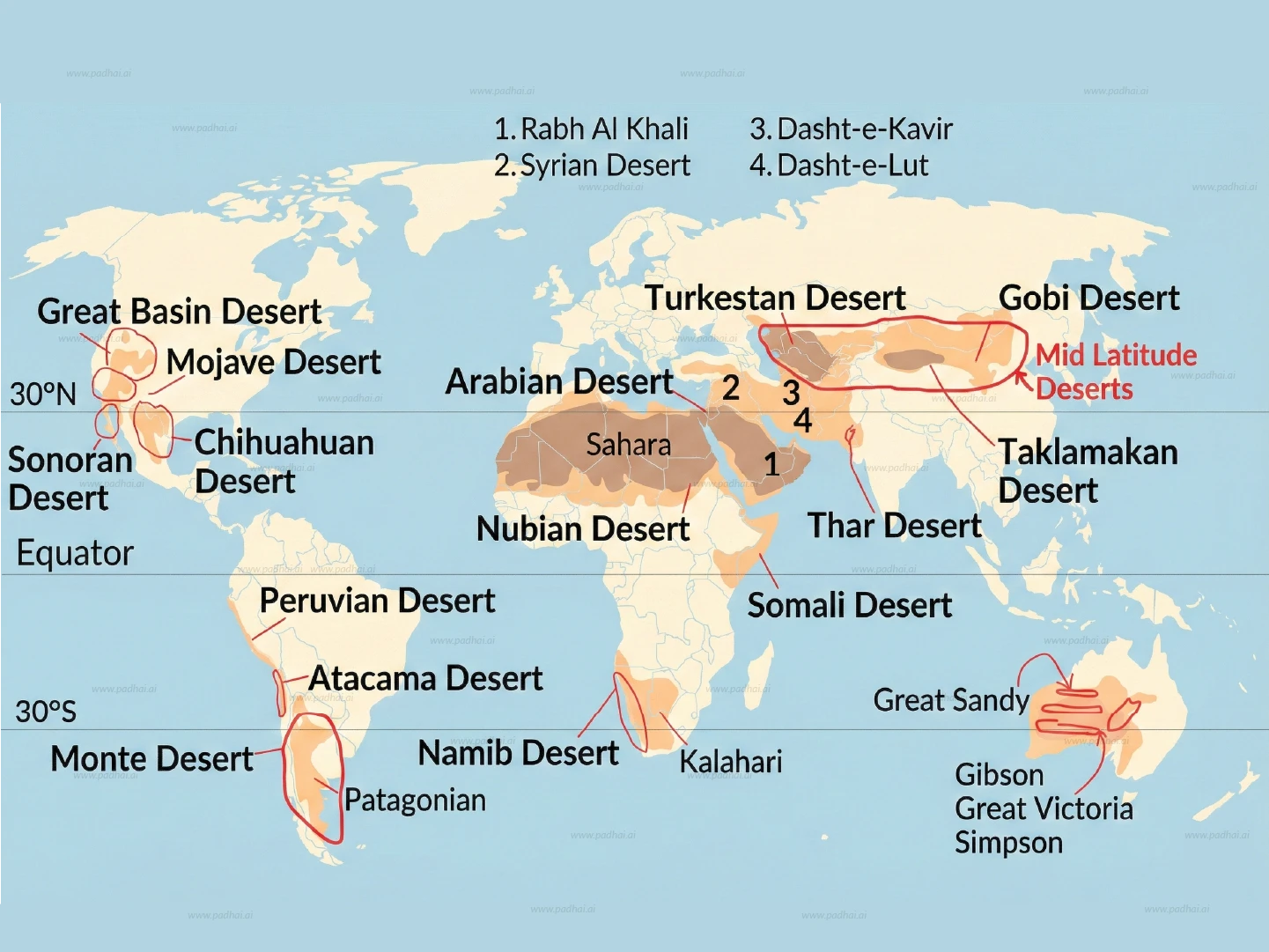 Major Deserts of World Map UPSC