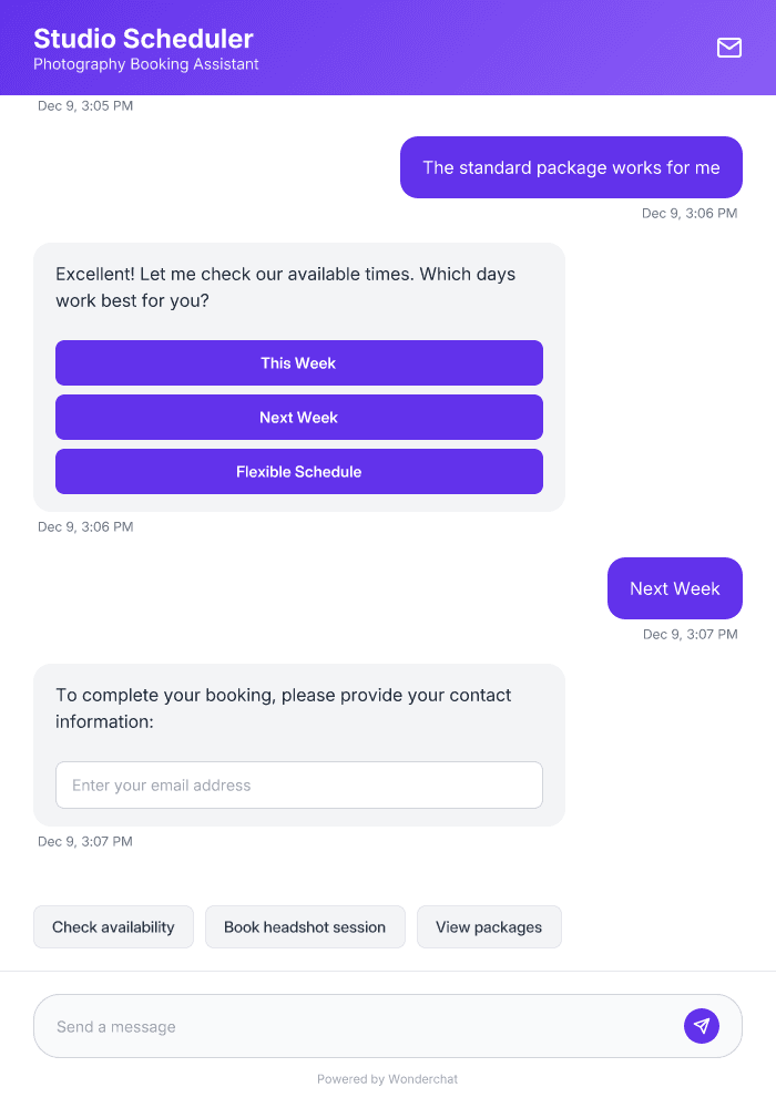 Headshot Photographer Messenger Scheduler Template