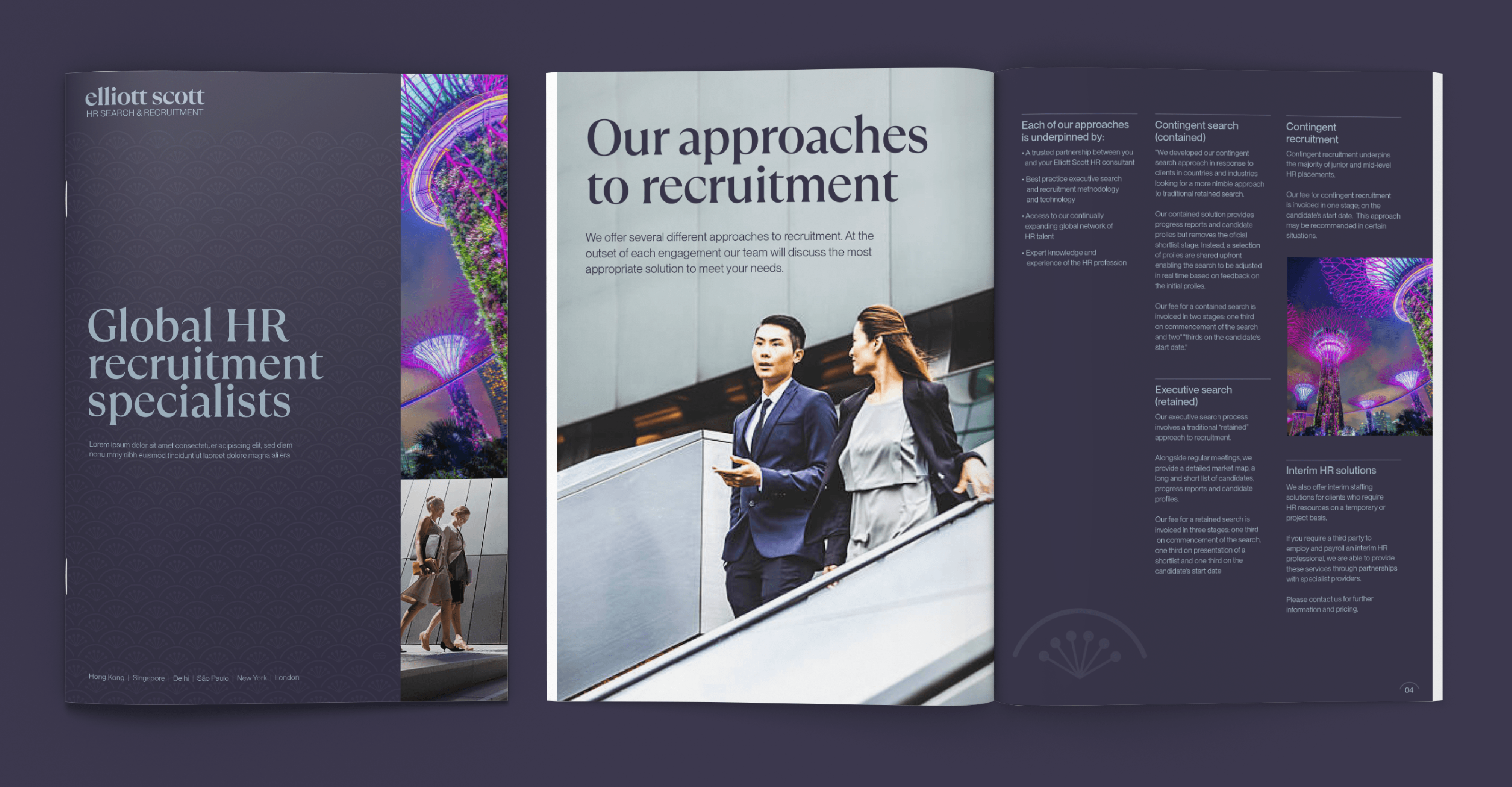 Elliott Scott HR brand identity brochure cover and spread