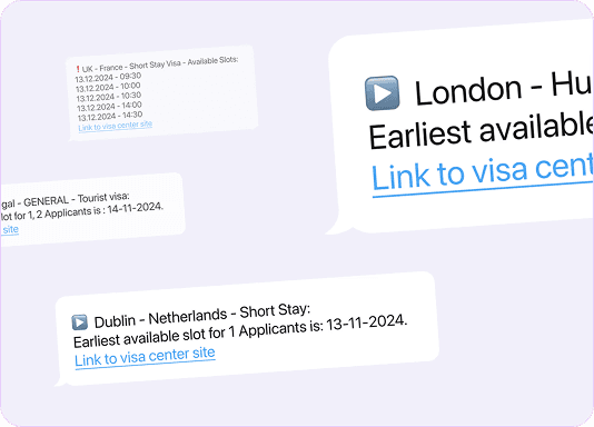 Example notifications for available Schengen visa slots
