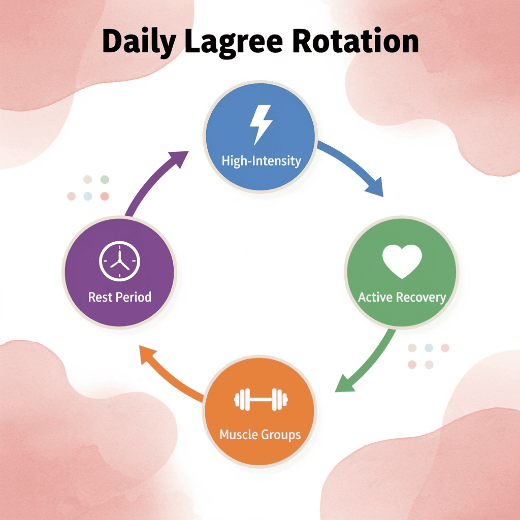 Circular diagram showing daily Lagree training rotation cycle